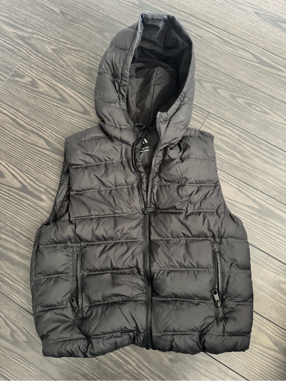 Zara Kids Quilted Black Hooded Puffer Vest Size 9-10 Unisex Fall
